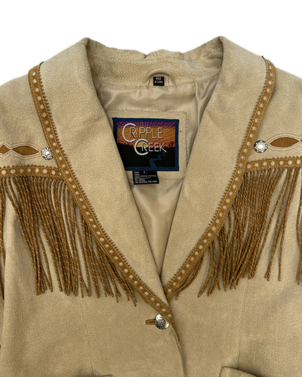 Veste vintage en cuir marron à franges