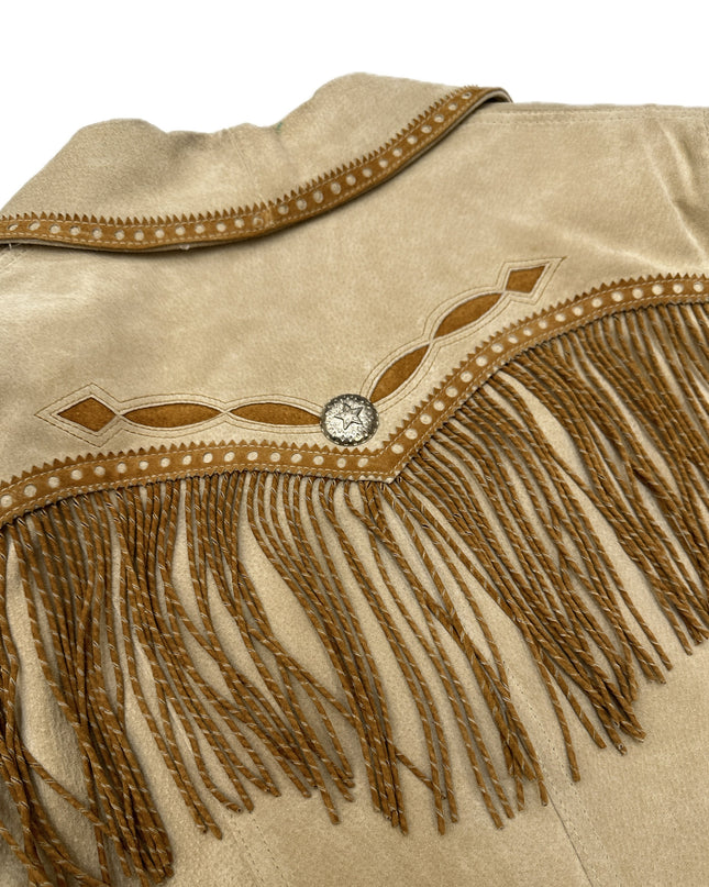 Veste vintage en cuir marron à franges