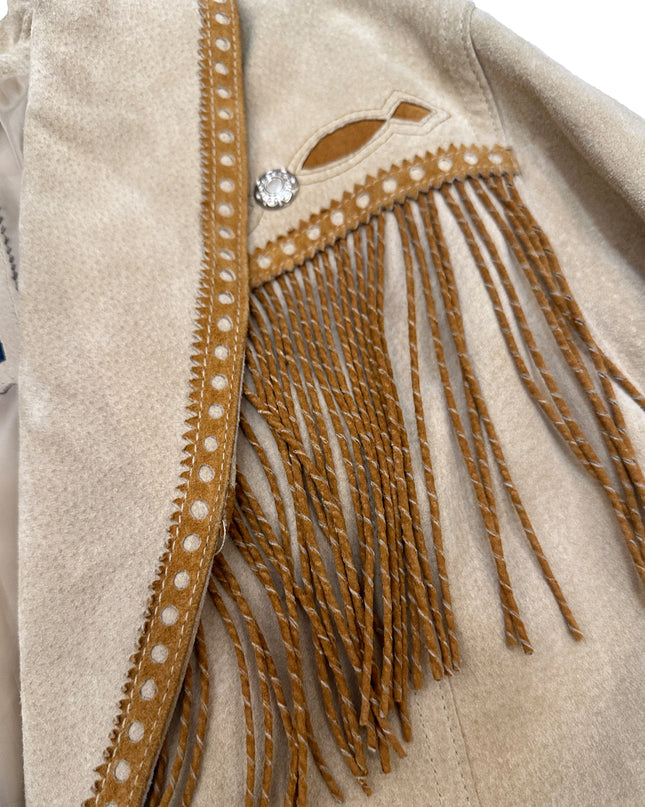 Veste vintage en cuir marron à franges