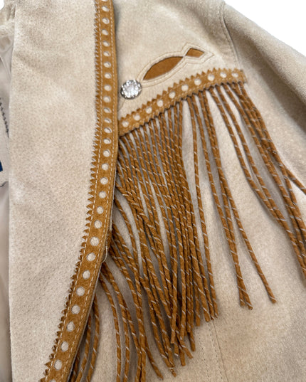 Veste vintage en cuir marron à franges