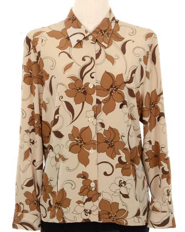 Chemisier vintage à fleurs marron