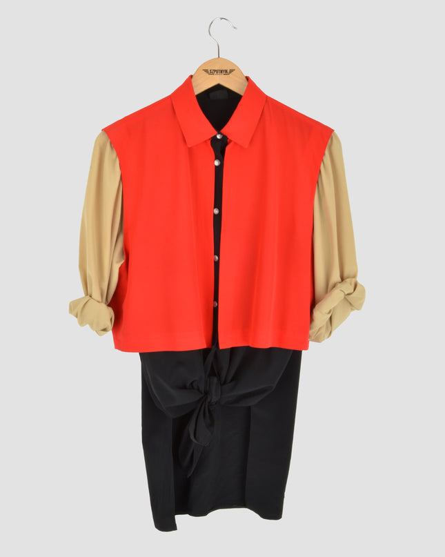 Red Colorblock Vintage Blouse