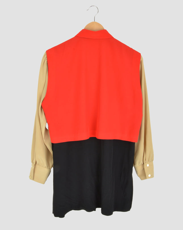 Red Colorblock Vintage Blouse