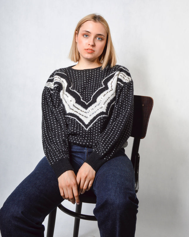 Pull vintage - Pull de Noël à rayures et sequins en édition limitée