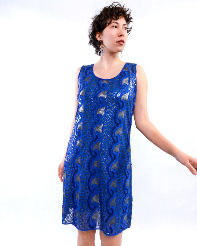 Robe vintage - Bleue à perles