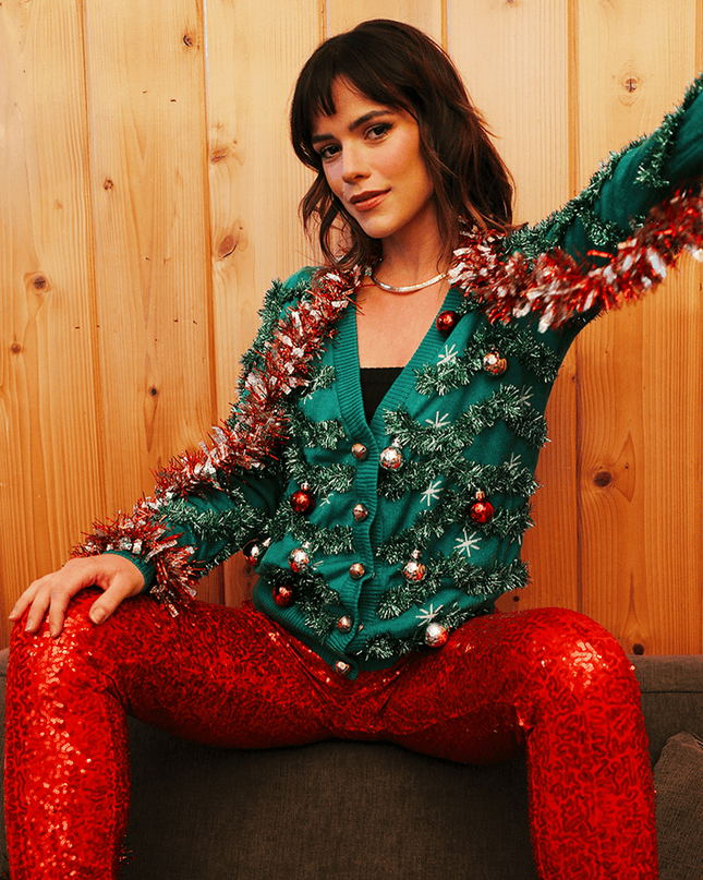 Women's Gaudy Garland Ugly Christmas Cardigan Sweater
