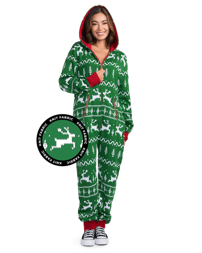 Women's Green Fair Isle Knit Jumpsuit