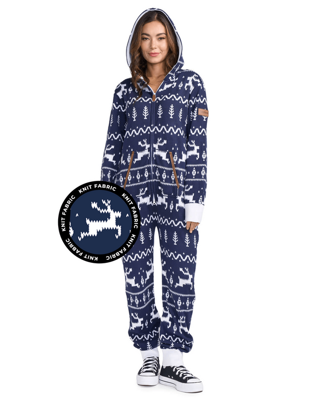 Women's Navy Fair Isle Knit Jumpsuit