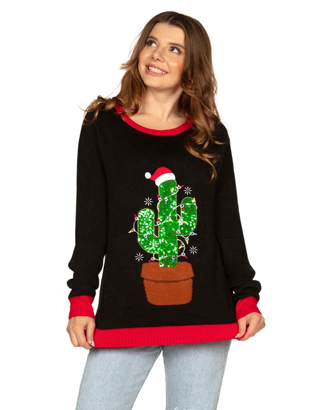 Women's Cactus Tree Light Up Ugly Christmas Sweater