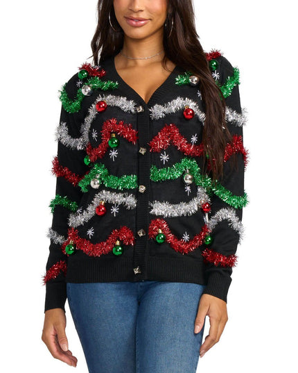 Women's Midnight Garland Light Up Christmas Cardigan Sweater