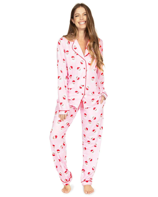 Women's Pink Santa Lapel Pajama Set