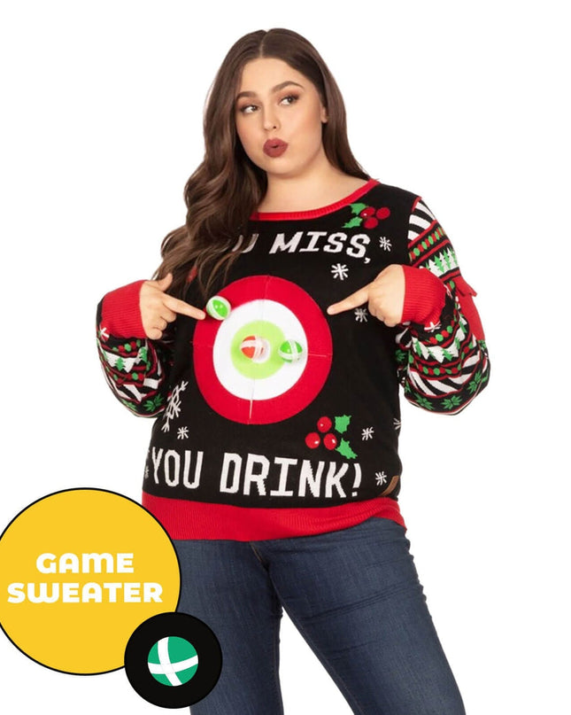 Women's Drinking Game Plus Size Ugly Christmas Sweater