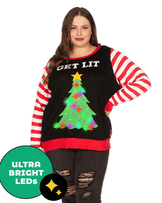 Women's Get Lit Light Up Plus Size Ugly Christmas Sweater