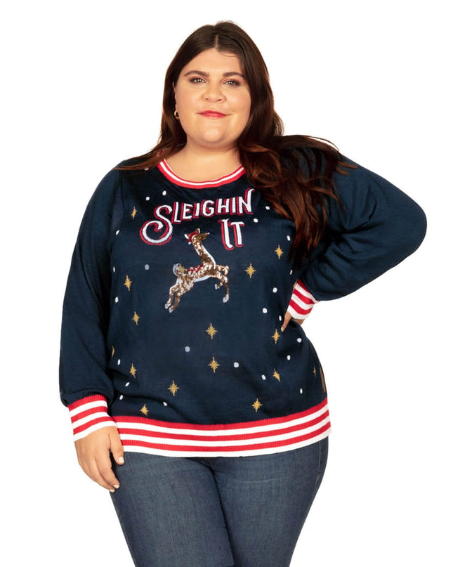 Women's Sleighin' It Plus Size Ugly Christmas Sweater