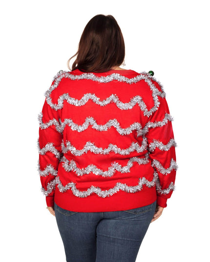 Women's Tinsel Plus Size Ugly Christmas Cardigan Sweater