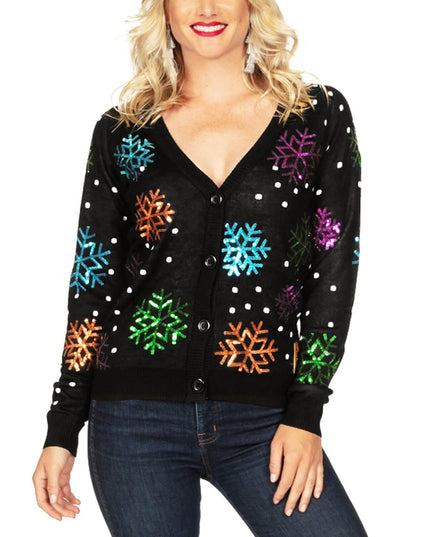 Women's Sequin Snowfall Ugly Christmas Cardigan Sweater