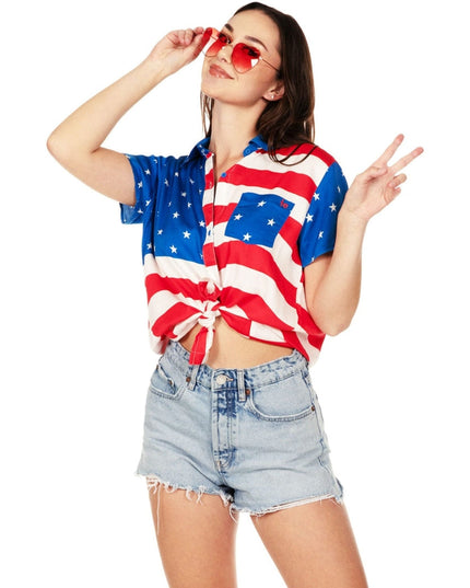 Women's American Flag Button Down Shirt