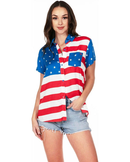 Women's American Flag Button Down Shirt