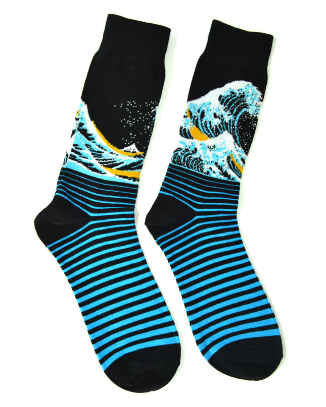 Artistic Striped Hokusai Socks