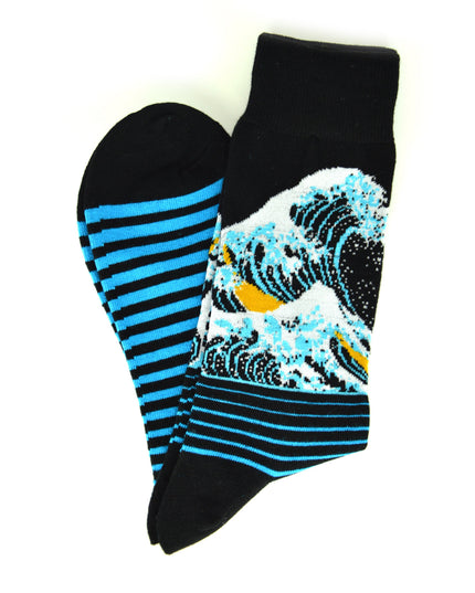 Artistic Striped Hokusai Socks